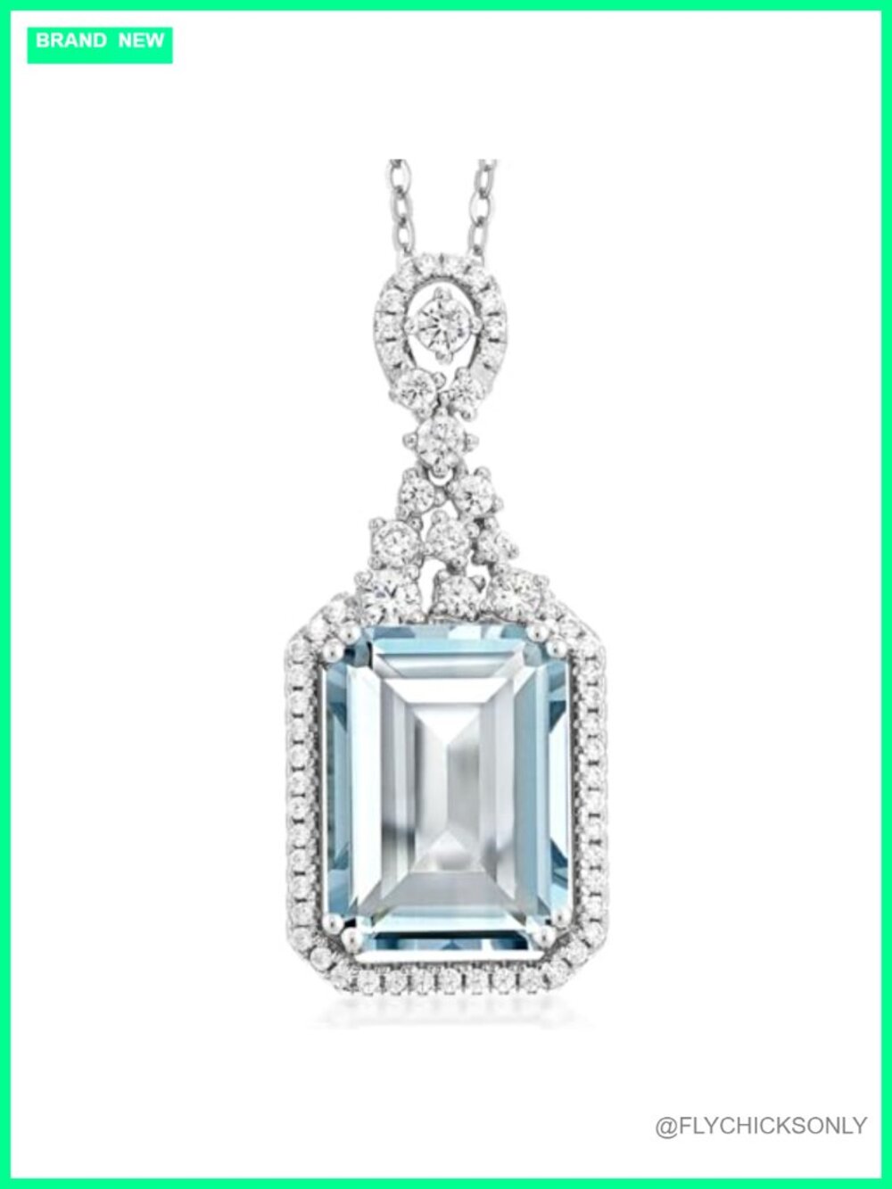 925 Sterling Silver Emerald Cut Gemstone Pendant Necklace for Women 18 Inch